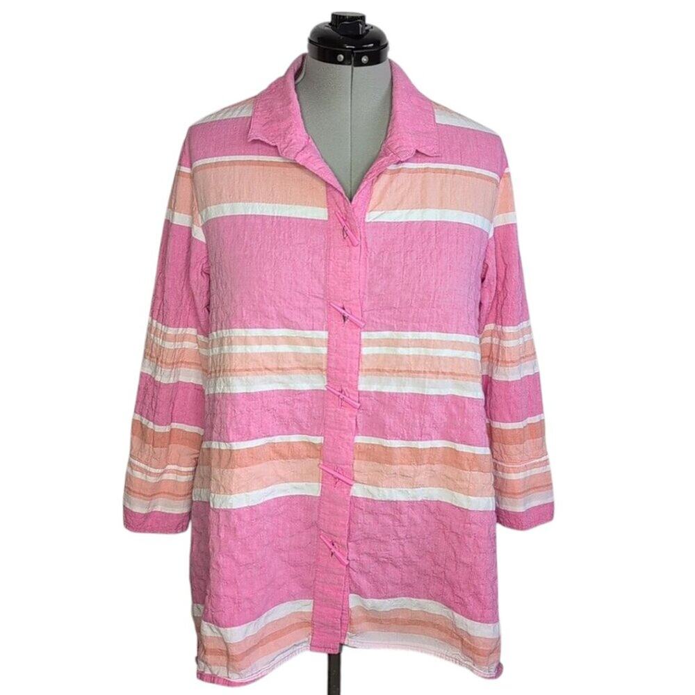 Habitat pink & orange striped button-front shirt, size medium